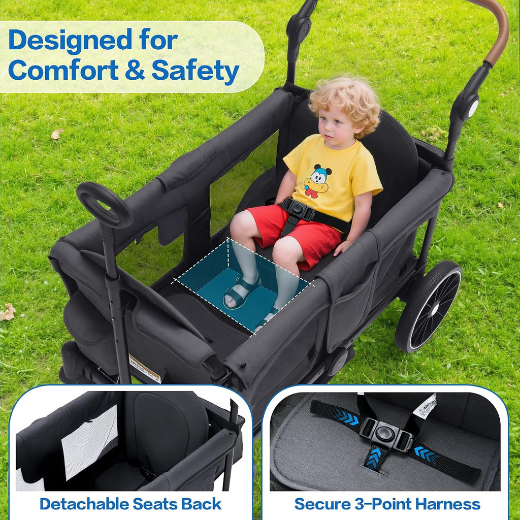 Foldable Wagon Stroller for 2 Kids,Push/Pull Handle Stroller Wagon
