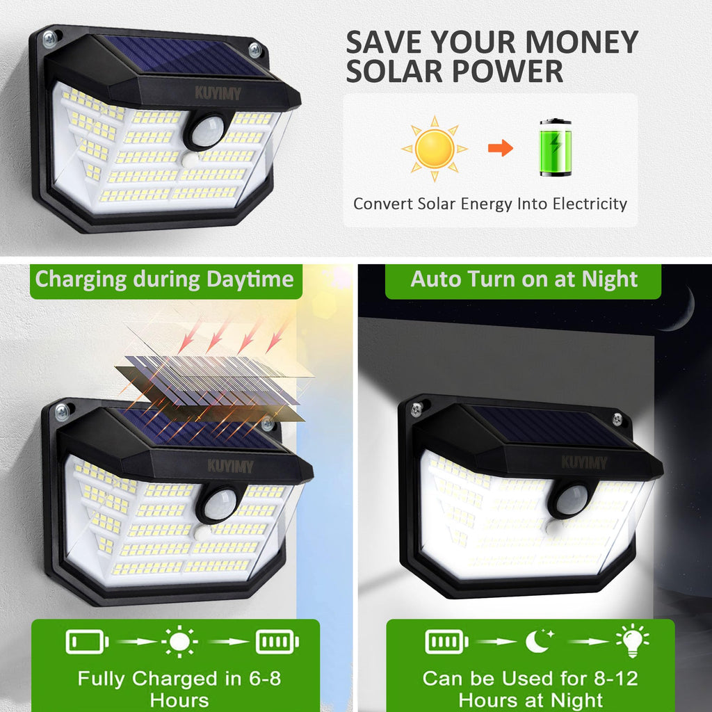 Solar Outdoor Lights, 230 LED with Motion Sensor and 3 Modes, IP65 Waterproof, 270° Wide Angle Light, Easy-to-Install
