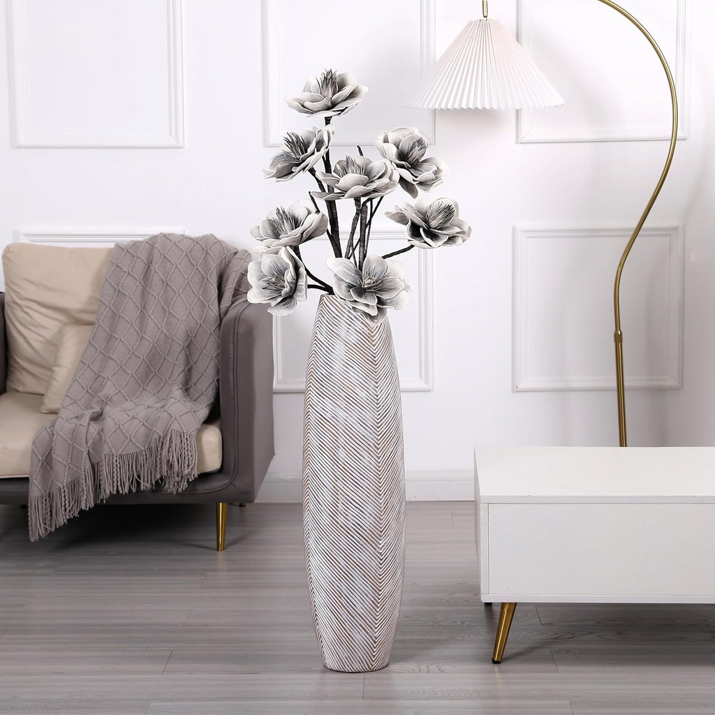 Decorative Tall Floor Vase Decor, 34 inches, White Wash, Resin
