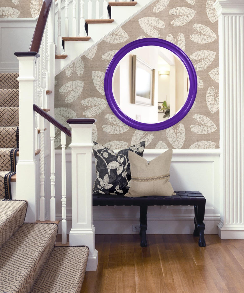 George Round Glossy Royal Purple Wall Mirror, Bevelled Vintage Hanging Wood Framed Vanity Mirrors Decor, Living Room