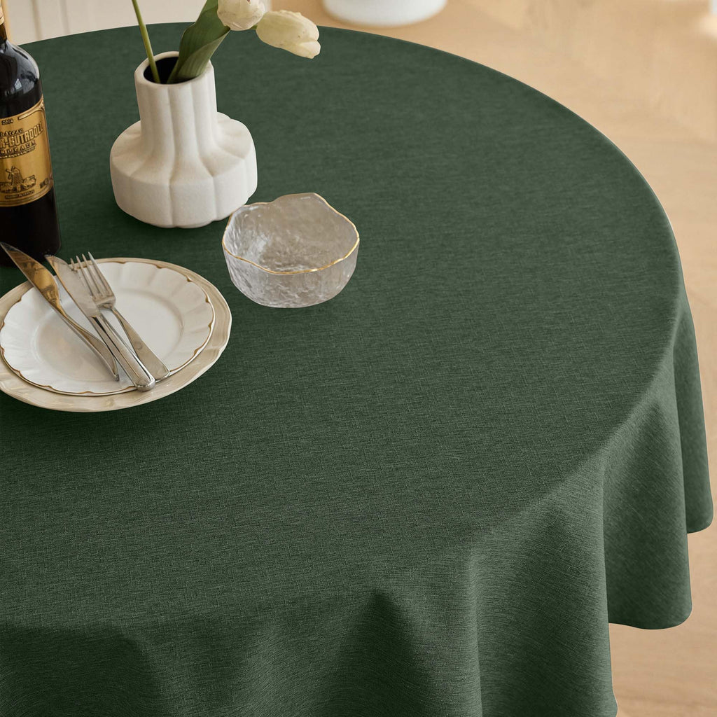 Christmas Faux Linen Round Tablecloth, Decorative Fabric Waterproof Texture Farmhouse Table Cloth Cover for Dining