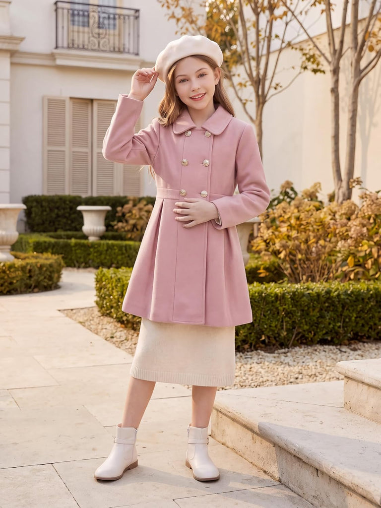 Girls Dress Coat Double Breasted Wool Peacoat Fall Winter Outerwear