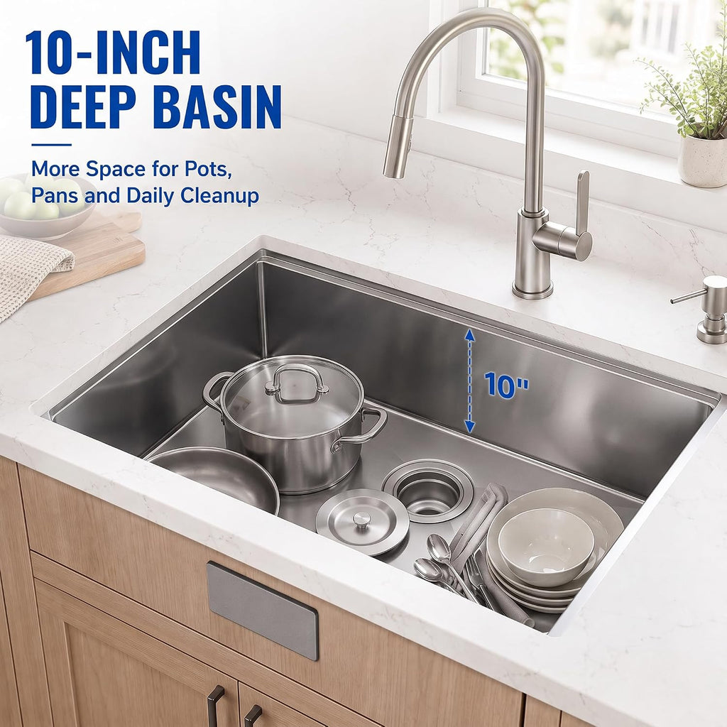 32 Inch Undermount Kitchen Sink, 32" x 19" Stainless Steel Kitchen Sink, Undermount Sinks, Handmade Deep Single Bowl