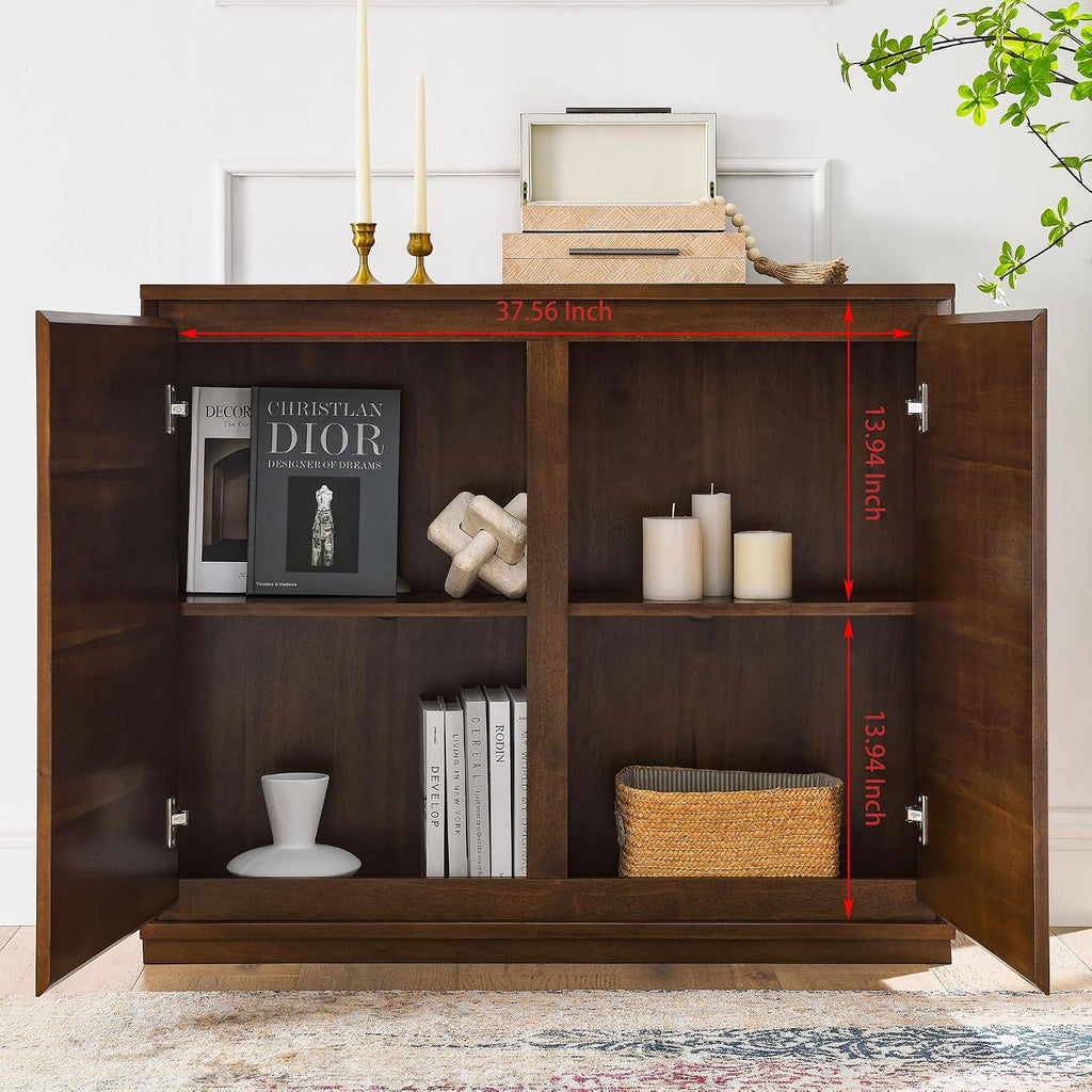 39" Accent Cabinet Walnut Mid Century Modern Slim Sideboard Storage Console | 9.25''D Thin Credenza, 2 Doors, Cable