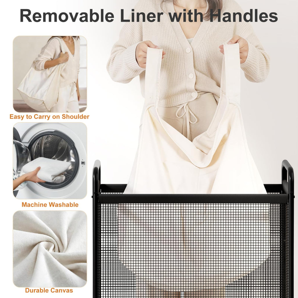 Rolling Laundry Hamper 3 Section, 120L Laundry Basket with Wheels
