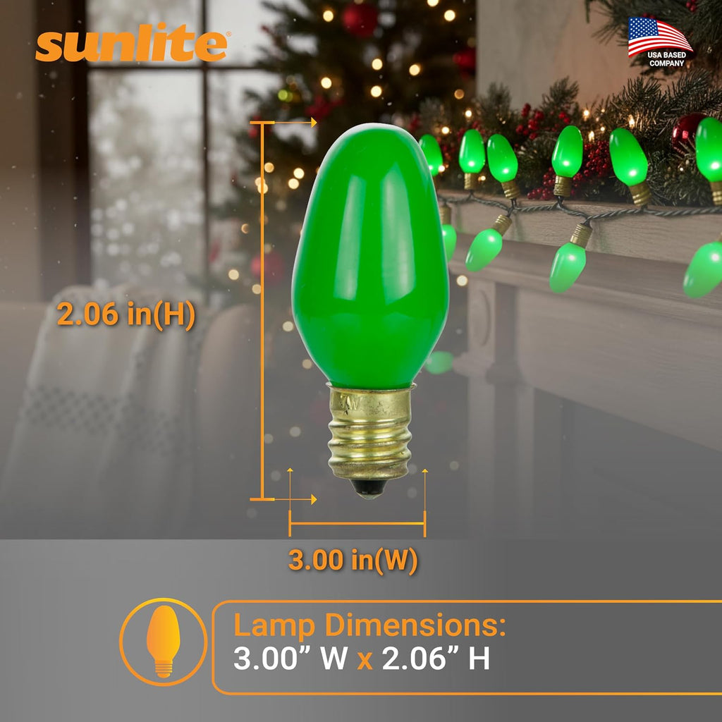 7C7 Incandescent Bulb, 7 Watt, Candelabra E12 Base, C7 Small Night Light, Colored Bulb, Green