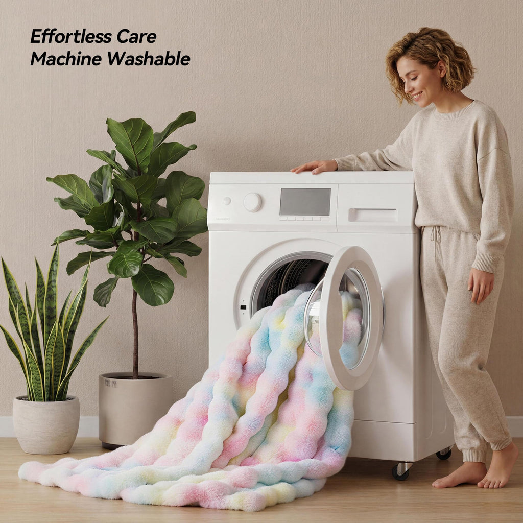 Faux Fur Throw Blanket, Rainbow Bubble Blanket 50"x60"