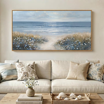Extra Large Framed Coastal Landscape Wall Art, 60x30 Inch