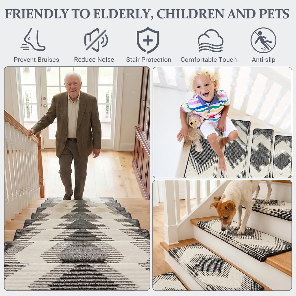 Bullnose Stair Carpet Treads, Set of 14 Step Carpet for Stairs Non Slip