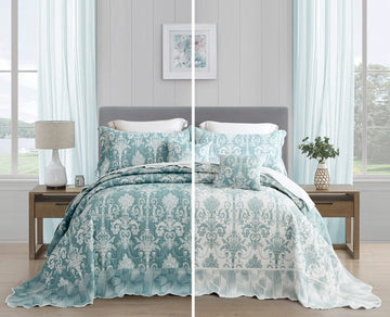 Oversized Alaskan Bedspreads 138x122, Damask, Soft Green