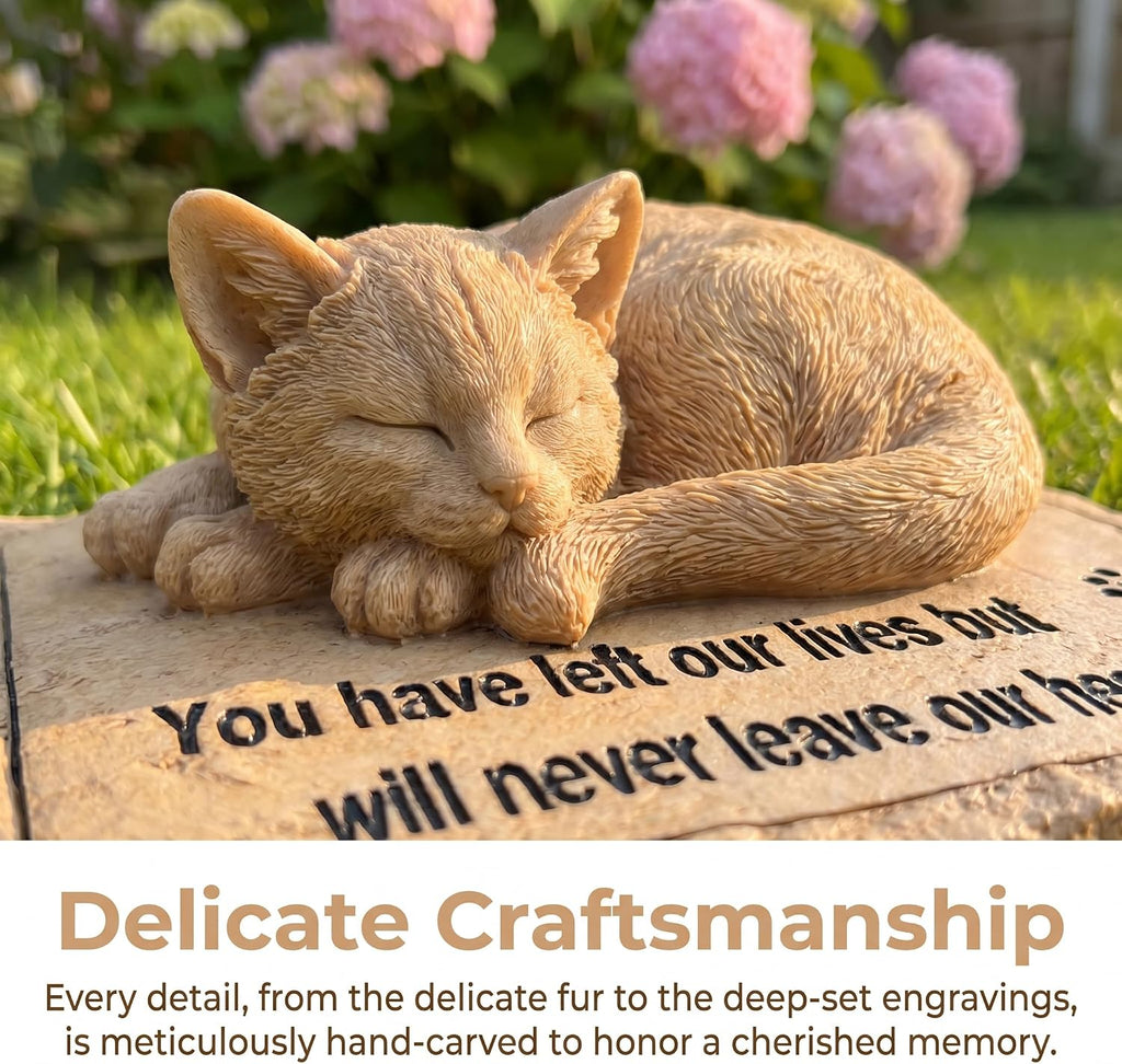 Cat Memorial Stones Grave Markers with A Sleeping Cat Statue on The Top - Cat Garden Stones Grave Stones Cemetery