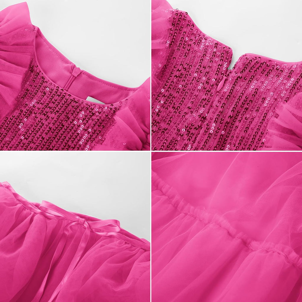 Girls Sequin Formal Pageant Fancy Party Ruffle Prom Maxi Dress