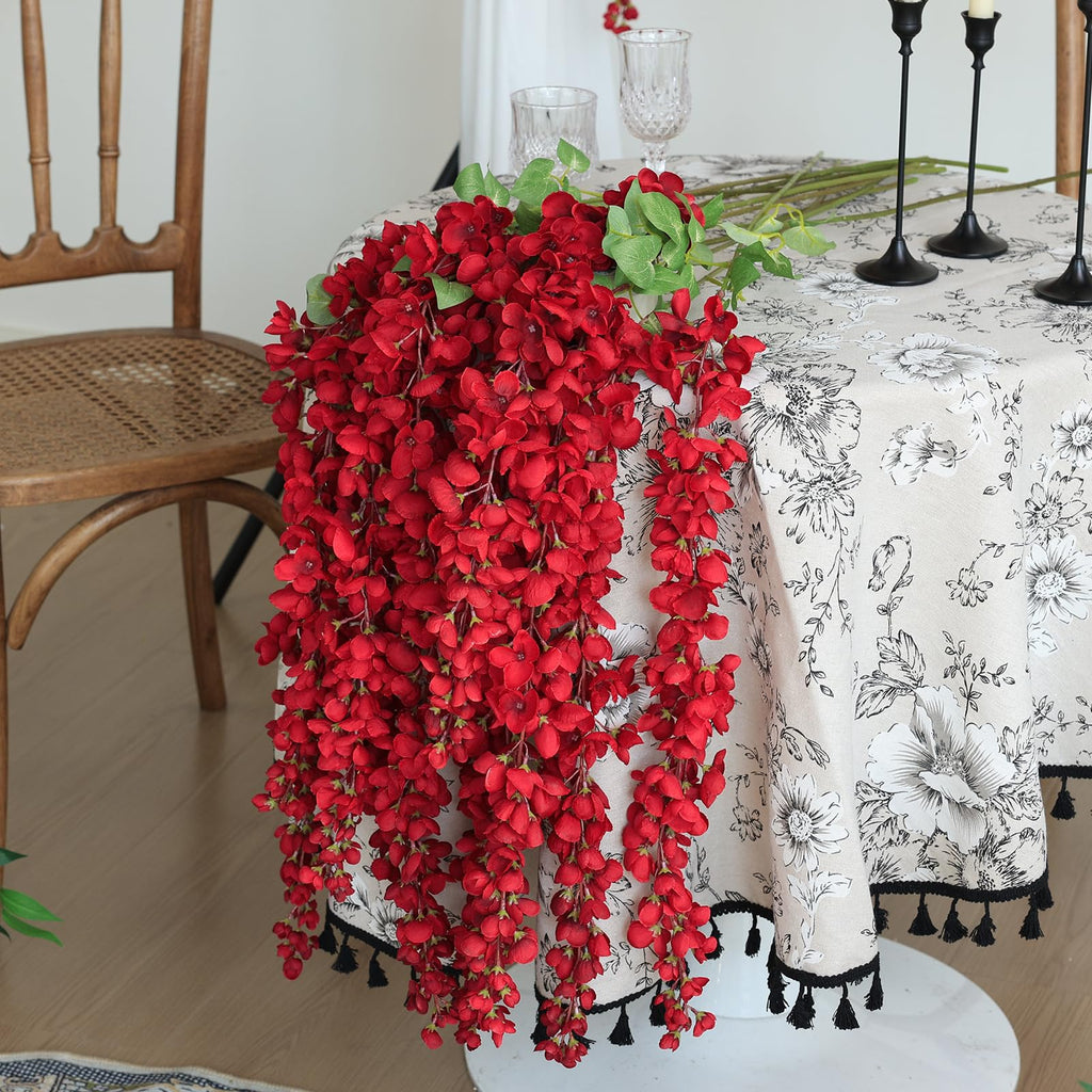 6Pcs Red Wisteria Hanging Flowers 48" Silk Wisteria Artificial Flowers Garland Vines Fake Hanging Flowers Decoration