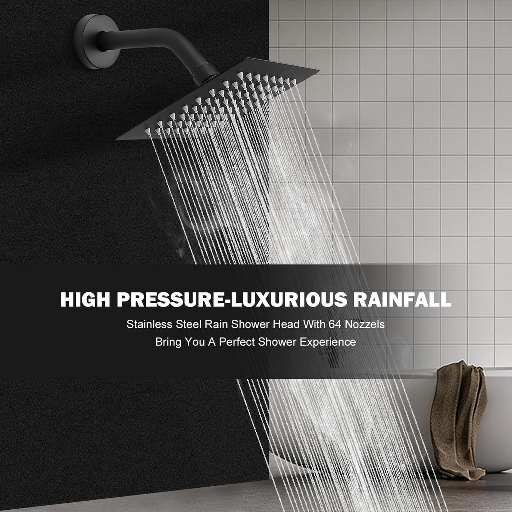 Rain Shower Head, High Flow Stainless Steel Square Rainfall Shower, High Pressure Design, Awesome Shower Experience