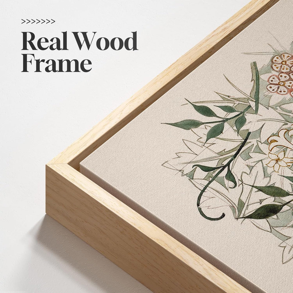 Framed Large William Morris Canvas Wall Art Set of 3, Vintage Nature Floral Artwork Prints, Boho Neutral Botanical