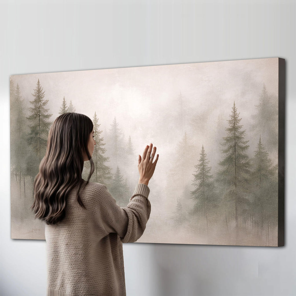 Soft Fog Forest 99 Canvas Wall Art, Misty Nature, 18x36