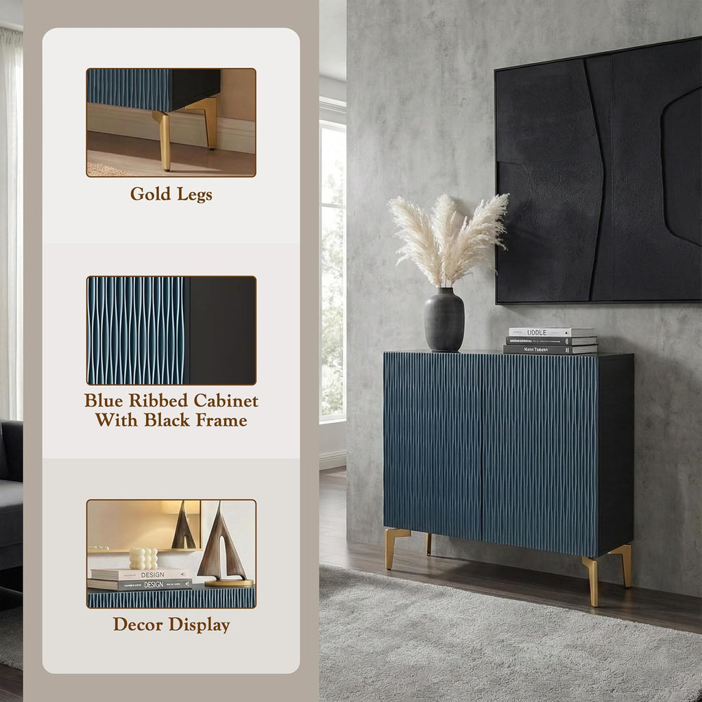 2-Door Storage Cabinet - Accent Sideboard Buffet in Blue & Black, Storage Cabinet , or Entryway