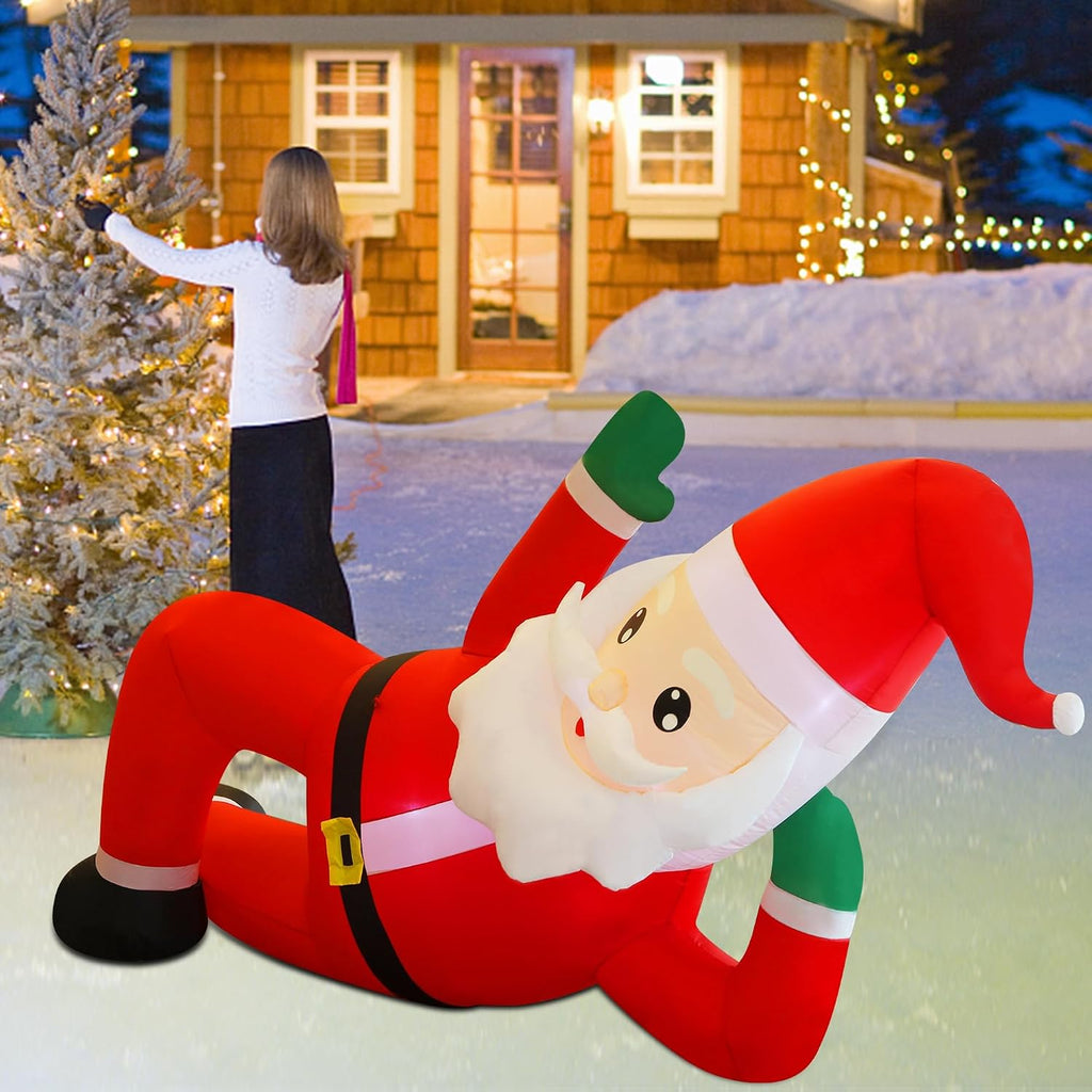 Christmas Inflatables Outdoor Decorations, 12FT Long Inflatable Xmas Santa Claus, Lighted Blow Up Giant Lying Santa