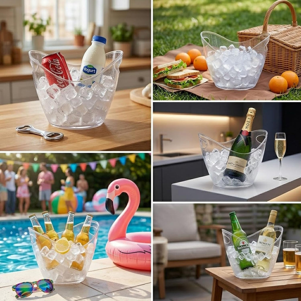 4L Clear Ice Bucket for Parties, Plastic Beverage Tub for Champagne Beer Wine, Mimosa Bar Supplies Drink - Set of 2