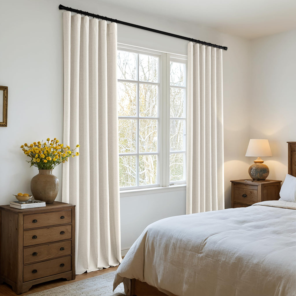100% Blackout Back Tab Pleat Linen Curtains 50" Wx108 L, Birch