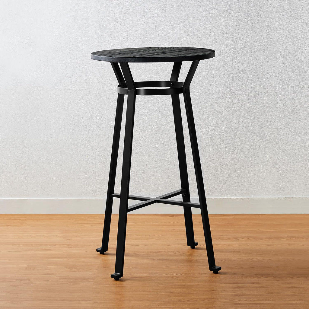 41.25" H Round Bar Table, Bistro Pub Table with Solid Wood Top and Metal Footrest, Rustic Industrial Small Bar Height