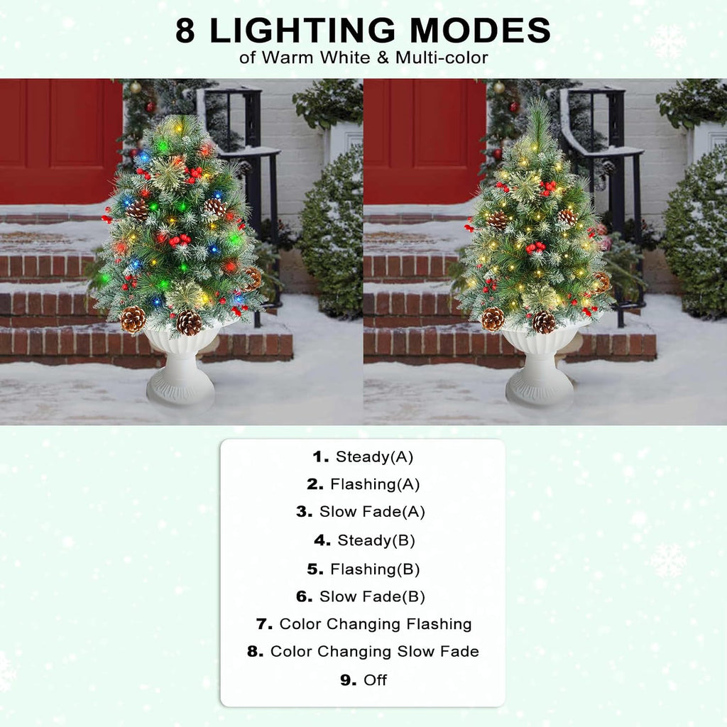 Christmas Tree Urn Filler with Timer, Pre-lit Warm White & Multi-Color Changing LED Lights, Artificial Xmas Tree