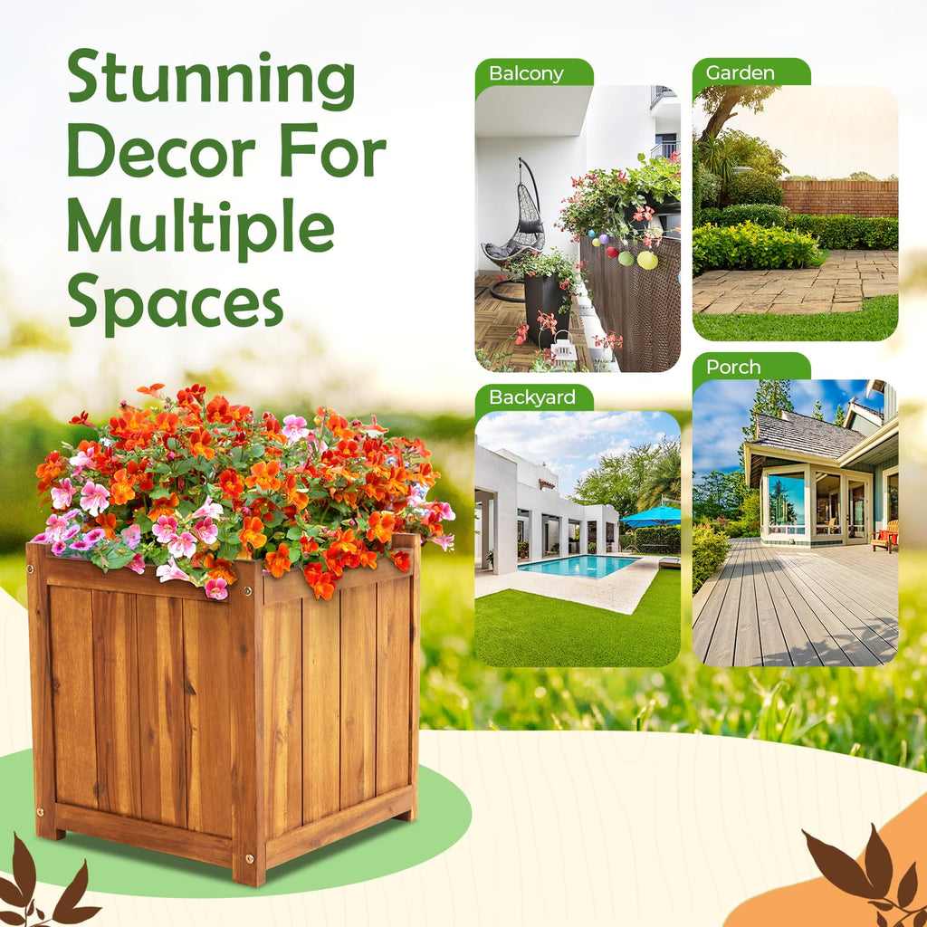 Set of 2 Hardwood Outdoor Flower Box, Durable Acacia Wood Flower Boxes for Outdoor Plants with Ergonomic Handles
