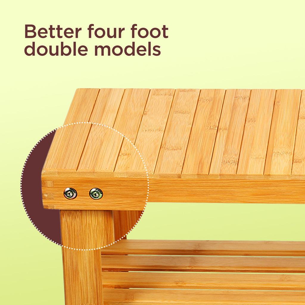 Shoe Bench with 100% Natural Bamboo, 2-Tier Seat Storage Racks Holder Shelf Organizer Entryway Hallway Furniture