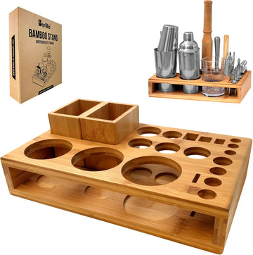 Bamboo Stand for Bartender Kit Storage (Bar Tools are Not Included) | Cocktail Shaker Set Wood Holder | Perfect Match - Set of 3