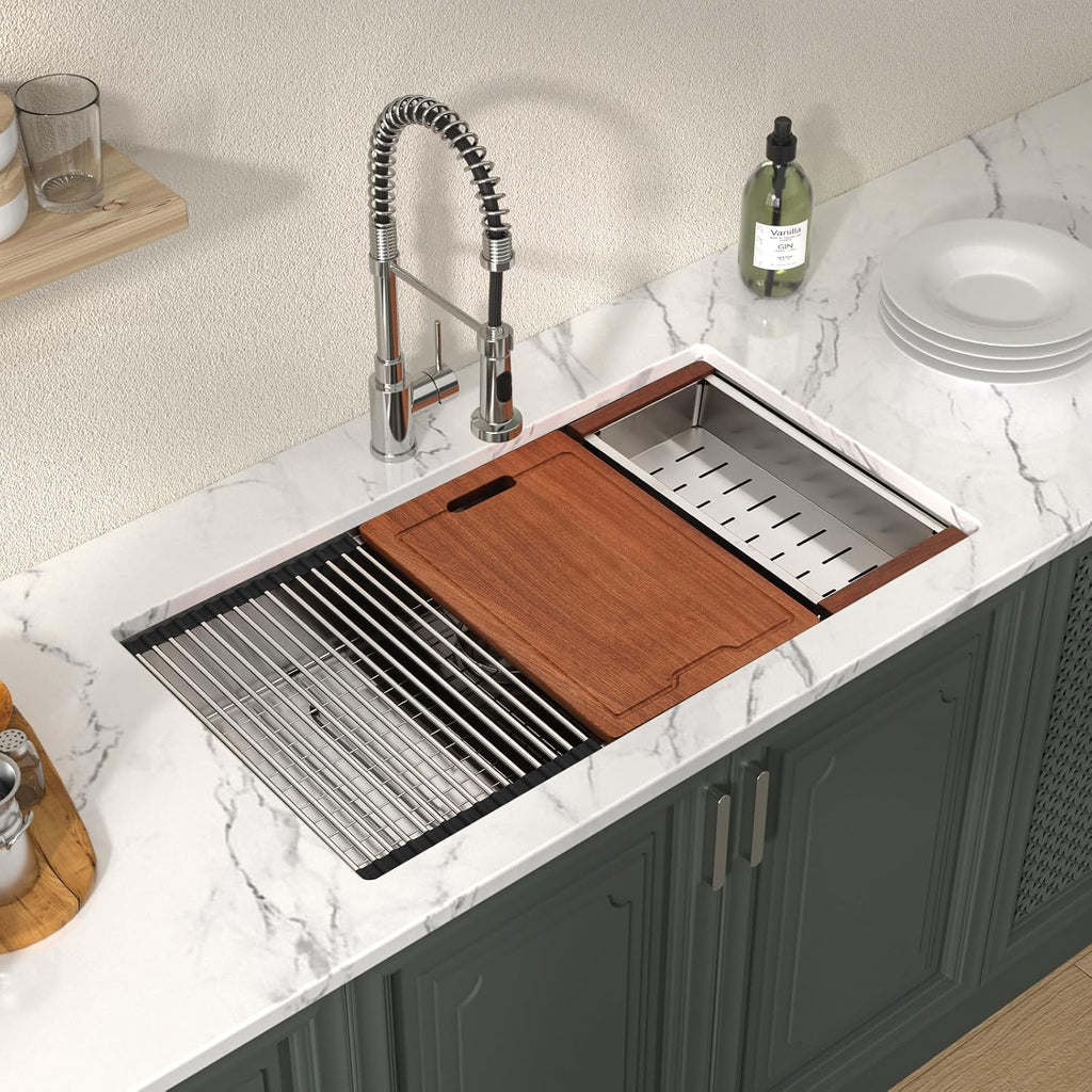 33 Inch Undermount Kitchen Sink Workstation 33"x19"x10" | SUS304 16 Gauge Single Bowl Handmade Under Counter Kitchen