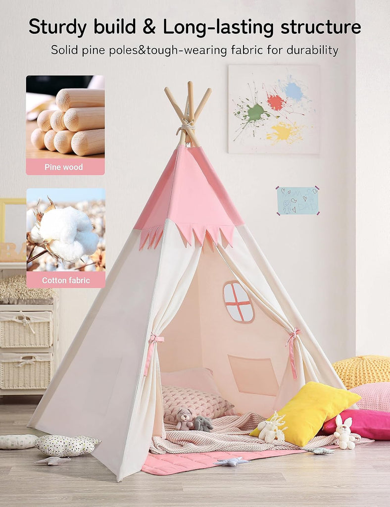 Teepee Tent for Kids, Cotton Play Tent with LED Lights
