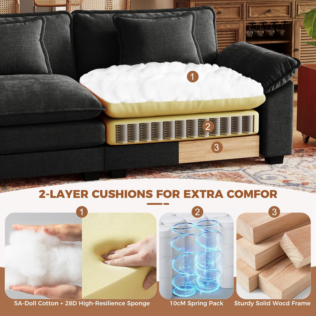 117" Oversized V-Shaped Modular Sectional Cloud Couch with Corner, Comfy 6-Seat Sofa w/Ottoman, Chenille Deep Seat