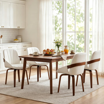 Swivel Dining Chairs Set of 4, MCM Dining Chairs with Arms &Wood Legs White