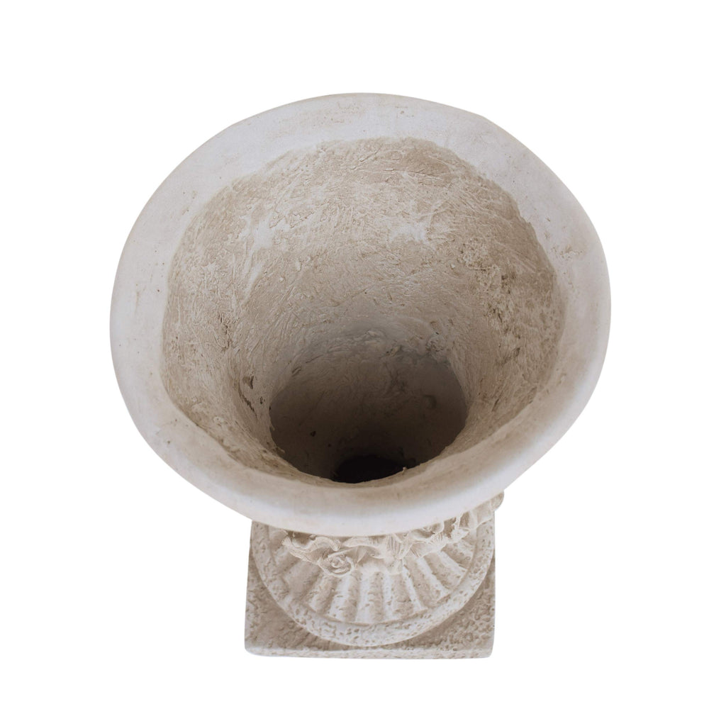 Michaelia Chalice Garden Urn Planter, Roman, Botanical, Antique White Lightweight Concrete