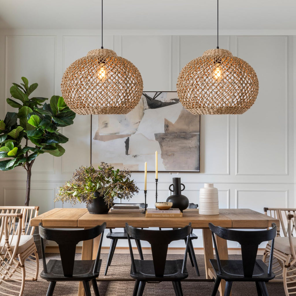 Rattan Pendant Light, 13.78" Seagrass Chandelier