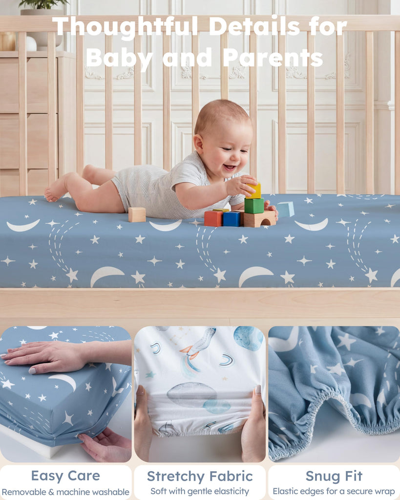Pack and Play Sheets for Boys Girls, 38" x 26" Mini Crib Sheets Fitted for Pack n Play Mattress, Soft Breathable