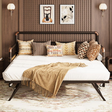 Metal Daybed and Pop Up Trundle, Twin Day Bed with Classic Headboard