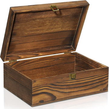 Large Wooden Keepsake Box, Vintage Storage Box with Hinged Lid, Decorated Wooden Memory Box for Crafts Art Hobbies - Set of 15