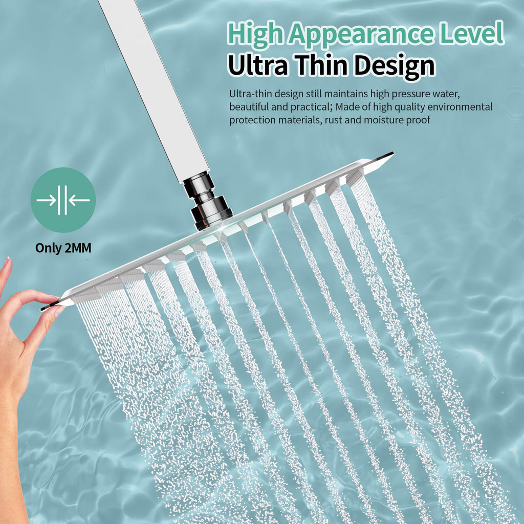 Luxury 10 Inch Large Square Stainless Steel Shower Head High Pressure Rainfall Showerhead Ultra Thin Water Saving