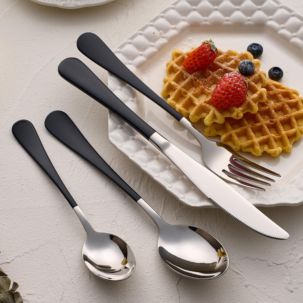 20-Pieces Black Silverware Sets for 4,Black Handle Stainless Steel Cutlery Set, Include Forks Spoons and Knives Set