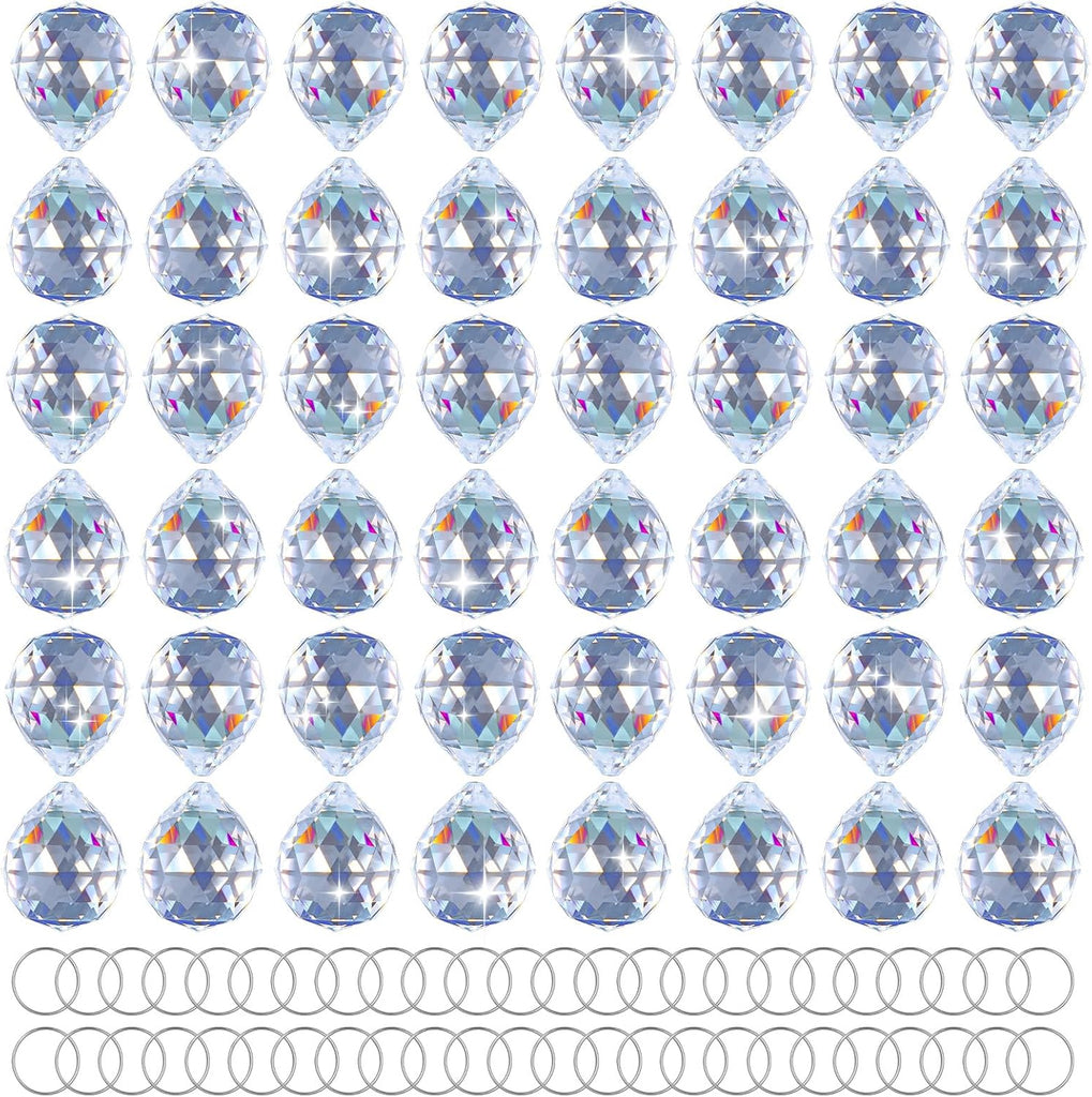 48pcs 20mm Clear Crystal Ball Prism with 48 Rings - Sun Shine Catcher Rainbow Pendants Maker Hanging Crystals