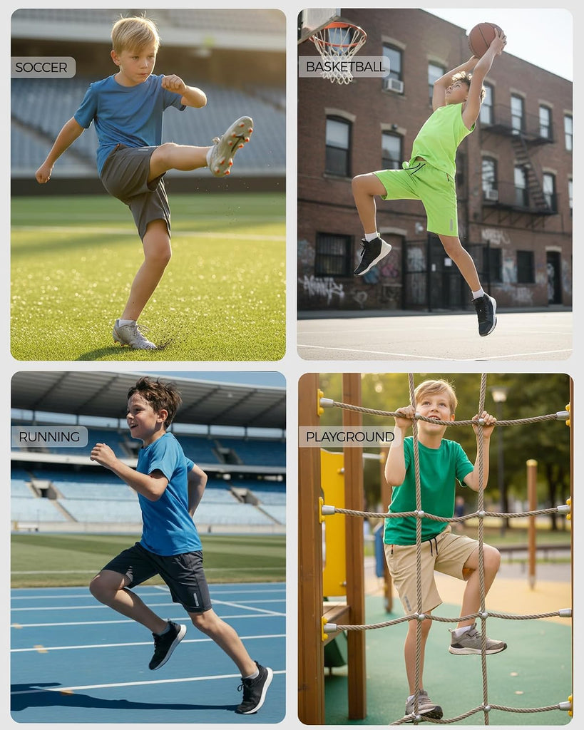Boys Athletic Shorts Pack, Kids Lightweight Quick Dry Shorts with Zipper Pockets for Basketball, Soccer