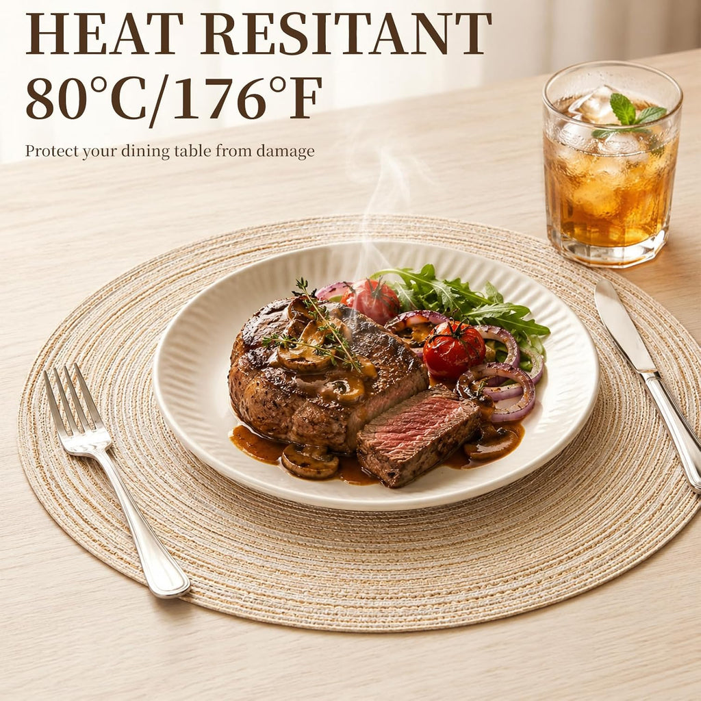 Round Placemats, 15 in Washable Woven Placemats Heat Resistant Cotton Polyester Braided Table Mat, Non-Slip - Set of 4