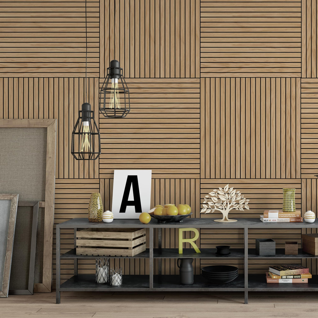 4-Pack Peel & Stick Acoustic Wood Slat Wall Panels
