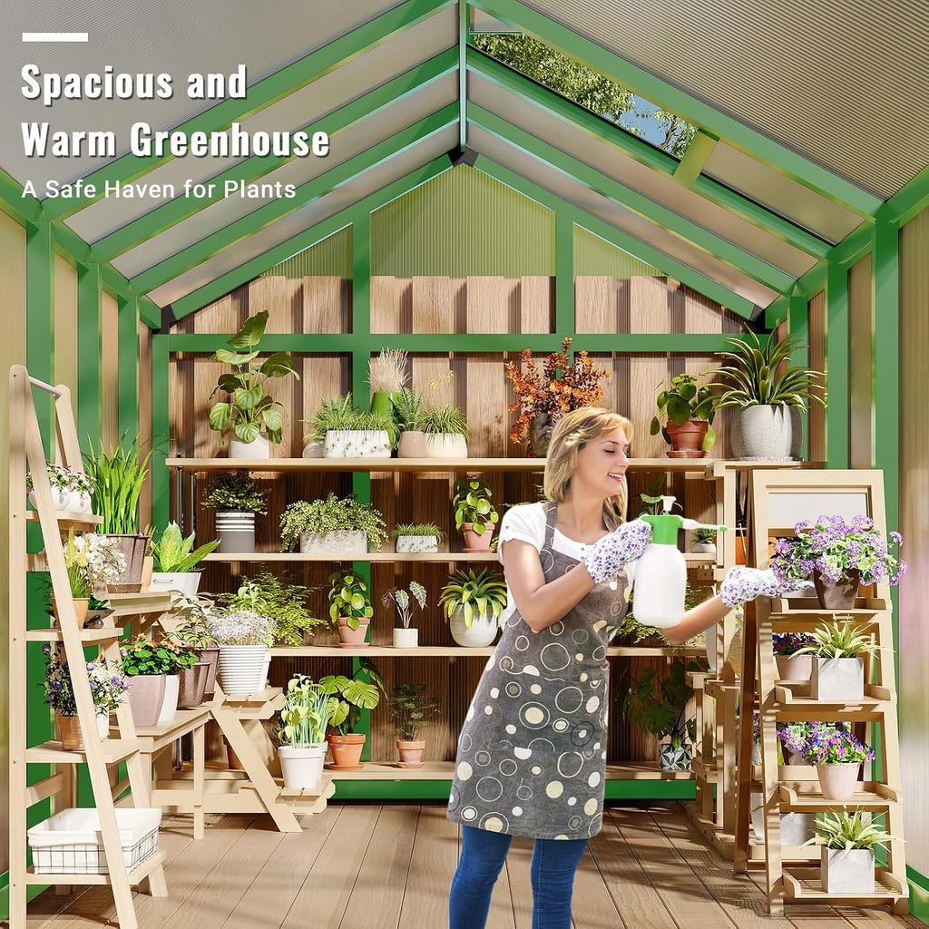 6×8 FT Greenhouse, Large Walk in Greenhouses for Outdoors and Garden Planting, Polycarbonate Greenhouse with Enhanced