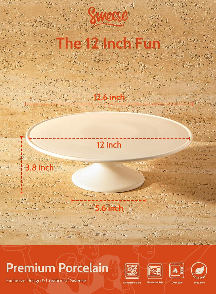 Porcelain Cake Stand 12-Inch, Round Dessert Display, Elegant White Cupcake Holder for Celebrations, Weddings, Parties