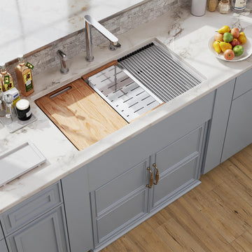 33 White Undermount Workstation, Topmount & Undermount 33x19 inch White Porcelain Ceramic Fireclay Sinks Dual Mount