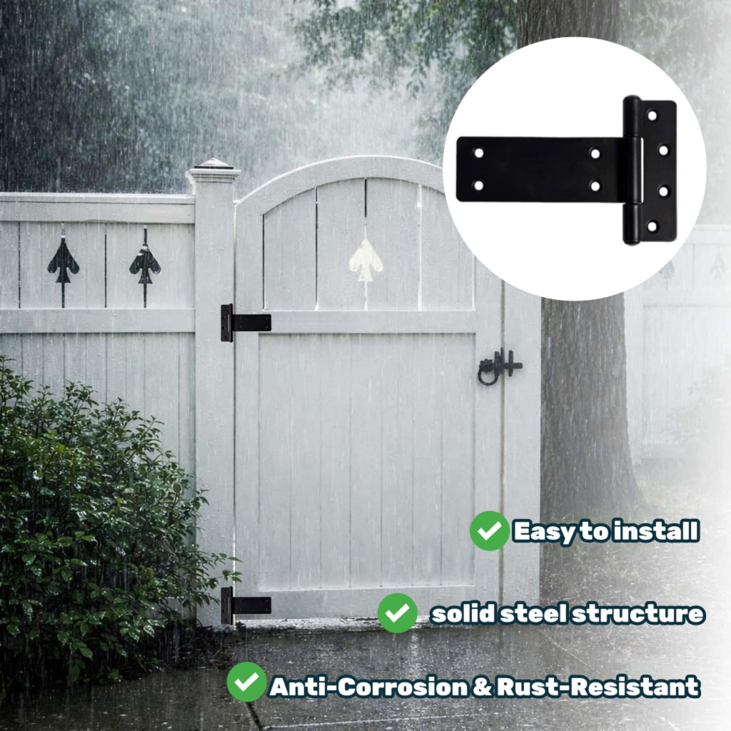 5 in T-Strap Heavy Duty Gate Hinges, 260 Lbs Capacity Black Shed Door Hinges, 4 Pack Heavy Duty Gate Hinge, Wrought