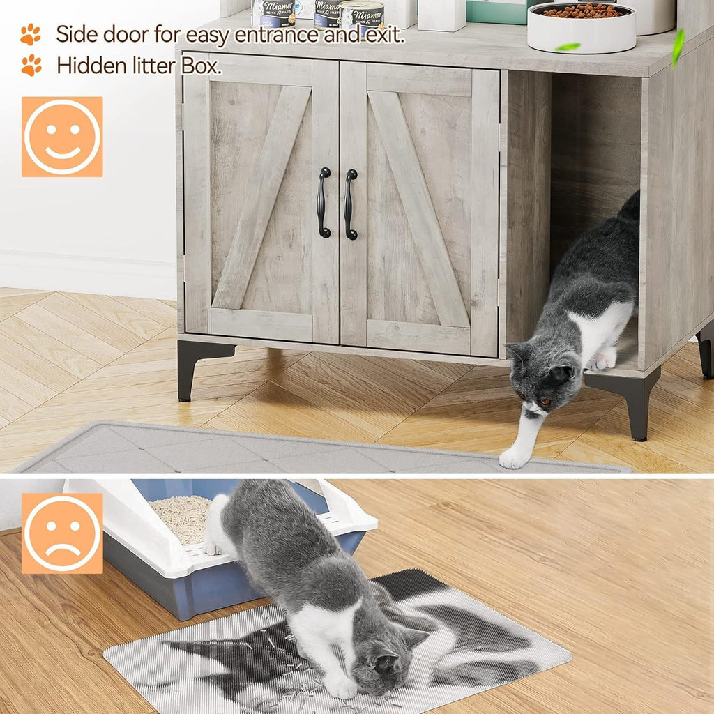 Cat Litter Box Enclosure, Large Hidden Cat Litter Box Furniture with Storage Shelves and Doors, Wooden Cat Washroom