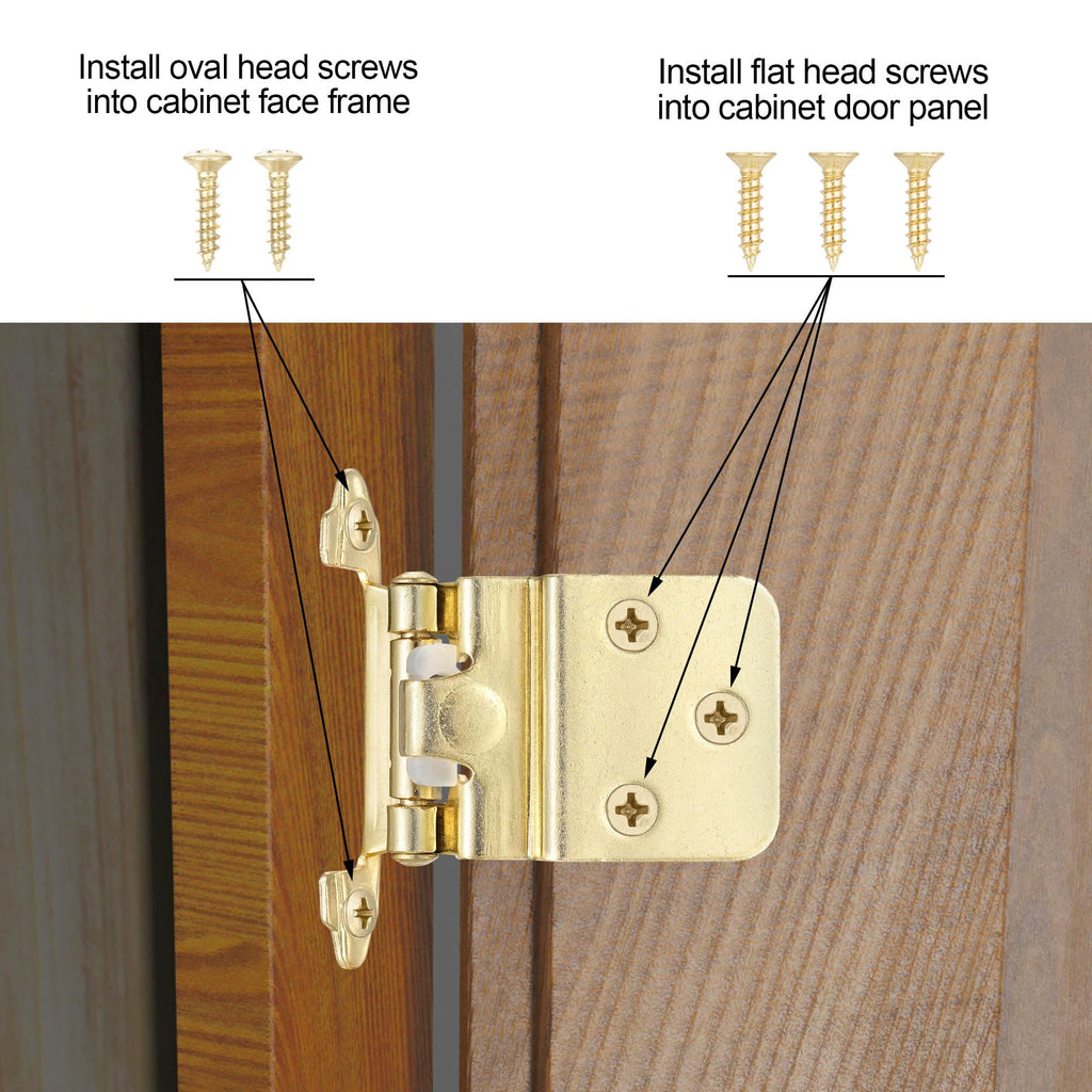 Gold Kitchen Cabinet Hinges, 3/8" Inset, 10 Pack